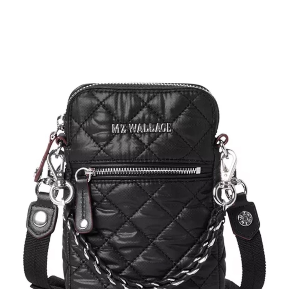 MZ Wallace Black micro crosby crossbody Quilted Bag with Silver Accents